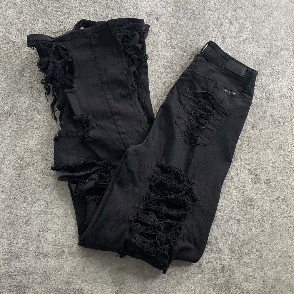 RtA Jeans Women's 28 Black Distressed Flare Bootcut Denim Grunge Shredded